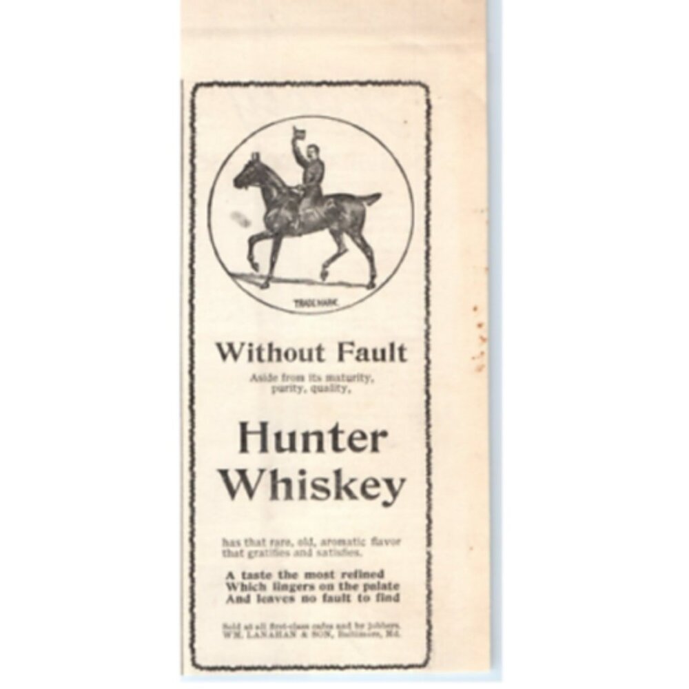 1903 Print Ad WM Lanahan & Son Hunter Whiskey Without Fault The Finest! Horse